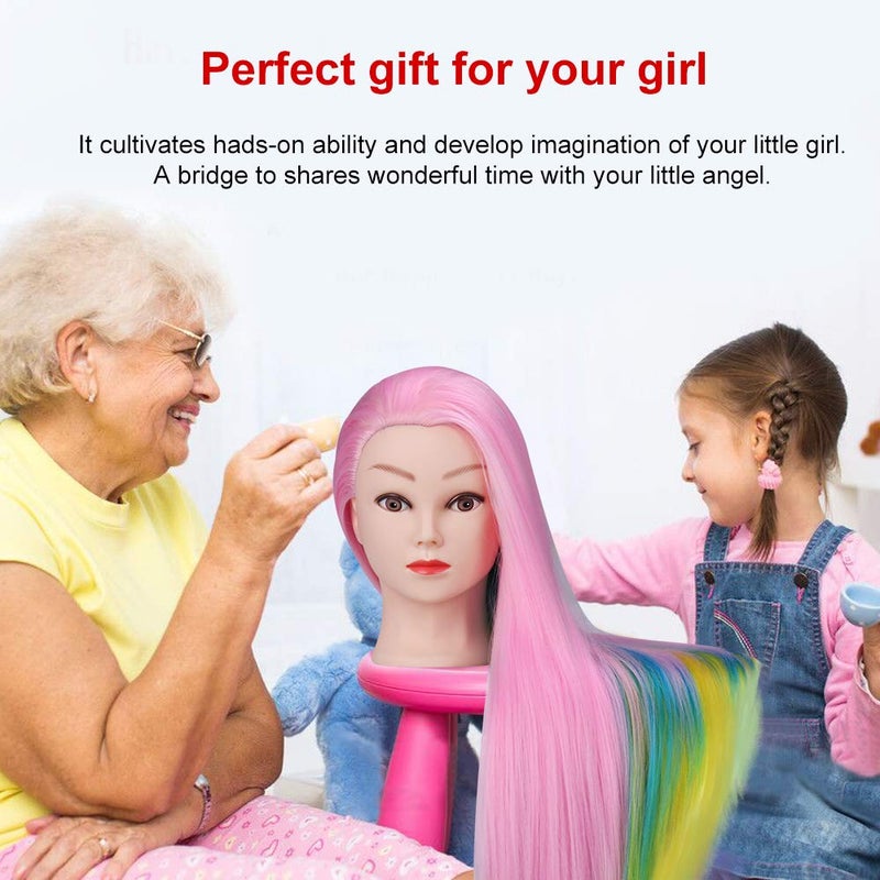 MYSWEETY 29 Inch Colorful Hair Mannequin Head Hairdressing Practice Training Doll Heads Cosmetology Hair Styling Mannequins Heads with Clamp + Practice Tools(PINK) - Image 3